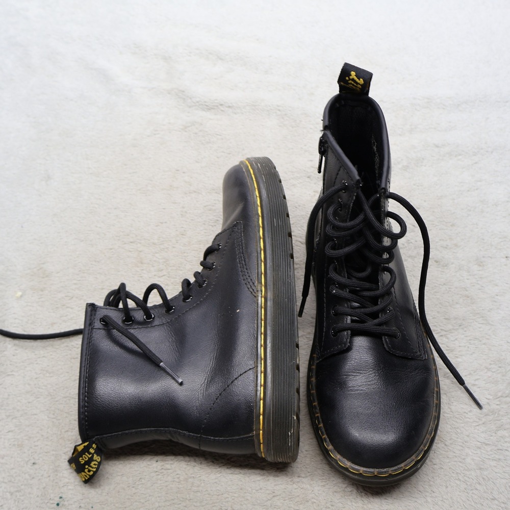 Dr Martens Youth 3 Zavala Boots Black Leather Side Zip Lace Up Combat Classic